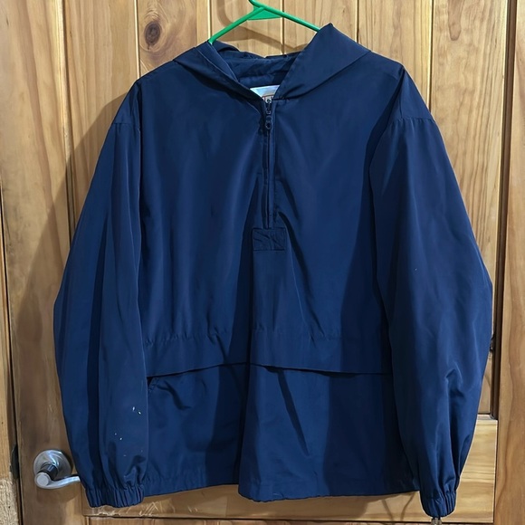 Talbots Quarter Zip Navy Blue hooded windbreaker size Medium - Picture 1 of 4